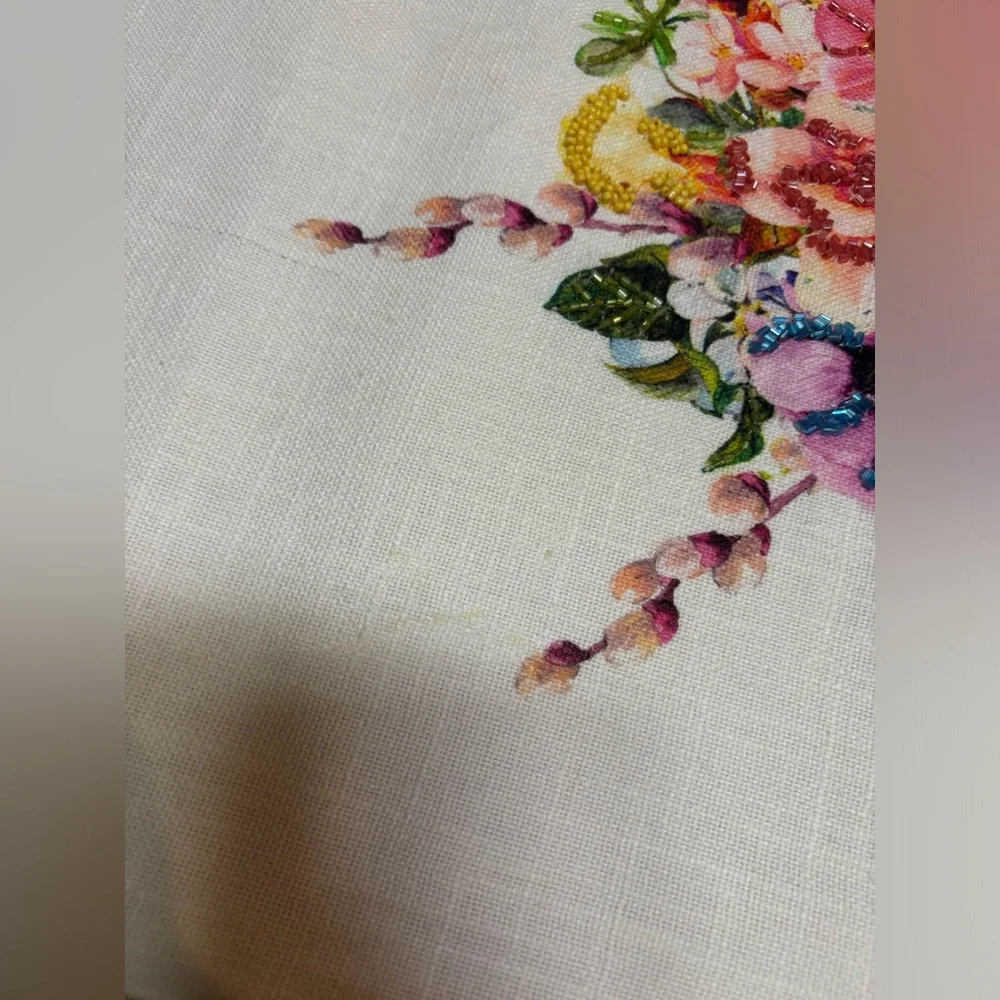 Bunny Tales Easter Beaded Table Runner White Bunny‎ Flowers Cotton